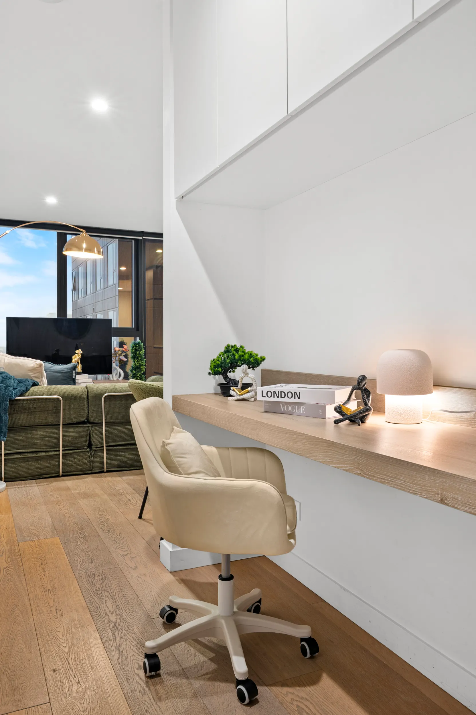 Designer interior with city views